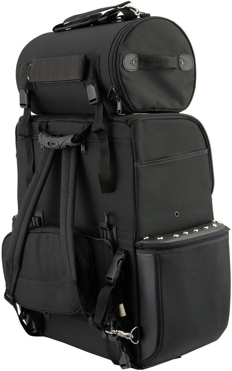 Milwaukee Leather SH605S Large Black 'Studded' Textile and PVC 2 Piece Touring Sissy Bar Motorcycle Bag - Large