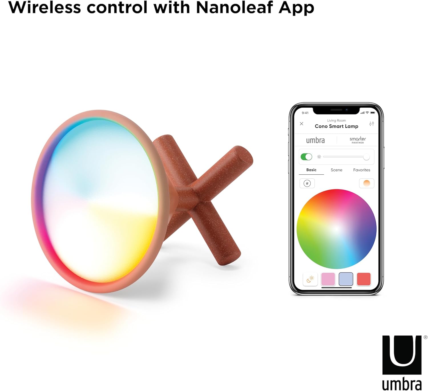 Umbra Cono Portable Smart Lamp with Rechargeable Battery, Over 16 Million Colors, and Nanoleaf App Support (Sierra)