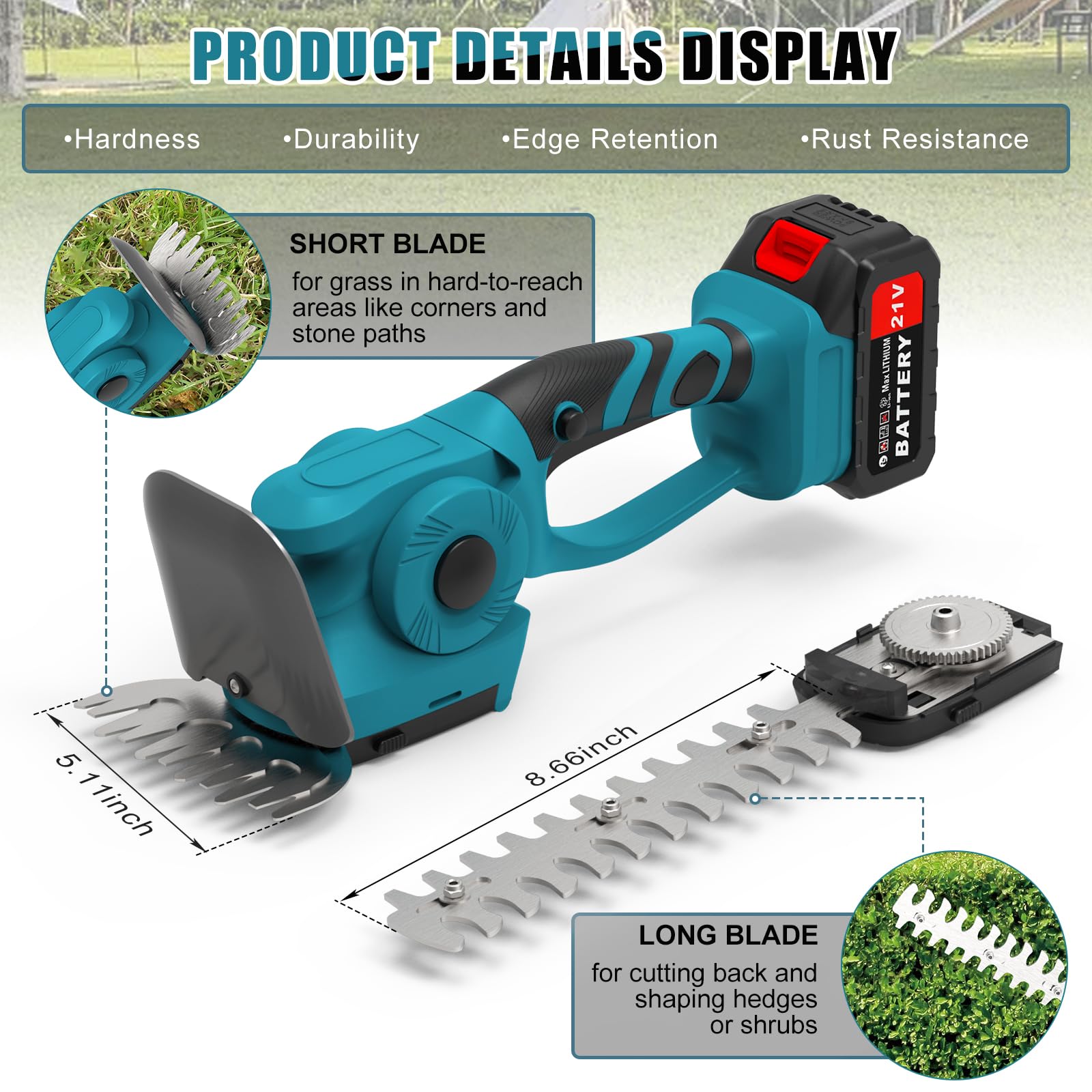 21V Brushless Taille Haie Batterie, Sculpte Haie et Taille Herbes sans