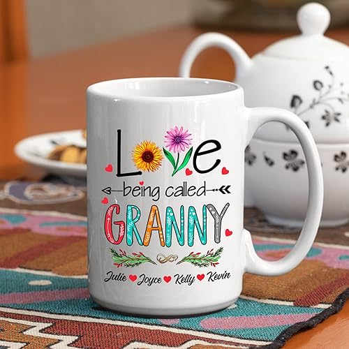 Miniatura 6 de Taza de café personalizada con nombre, taza de té con texto en inglés Love Being Called Granny, regalo para abuelita de niños  Taza de cerámica para