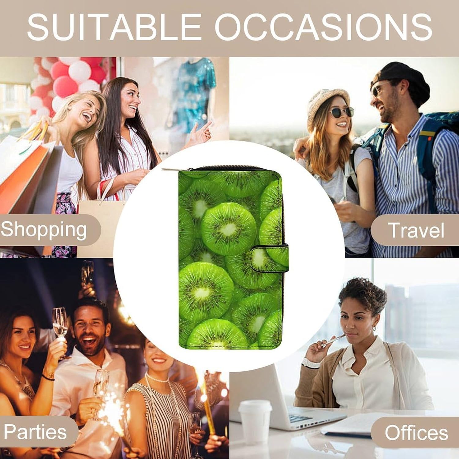 Kiwi Slices Fruit Texture Womens Wallet for Men Slim Purse Clutch Handbag with Card Holder