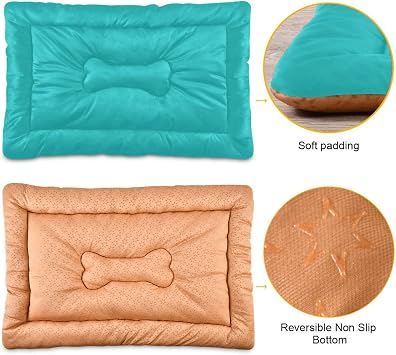 Dog Crate Bed Soft Washable Dog Mat Cat Bed with Anti-Slip Bottom Teal Colored Background Pet Sleeping Mat for Small Medium Dogs 24x36inch