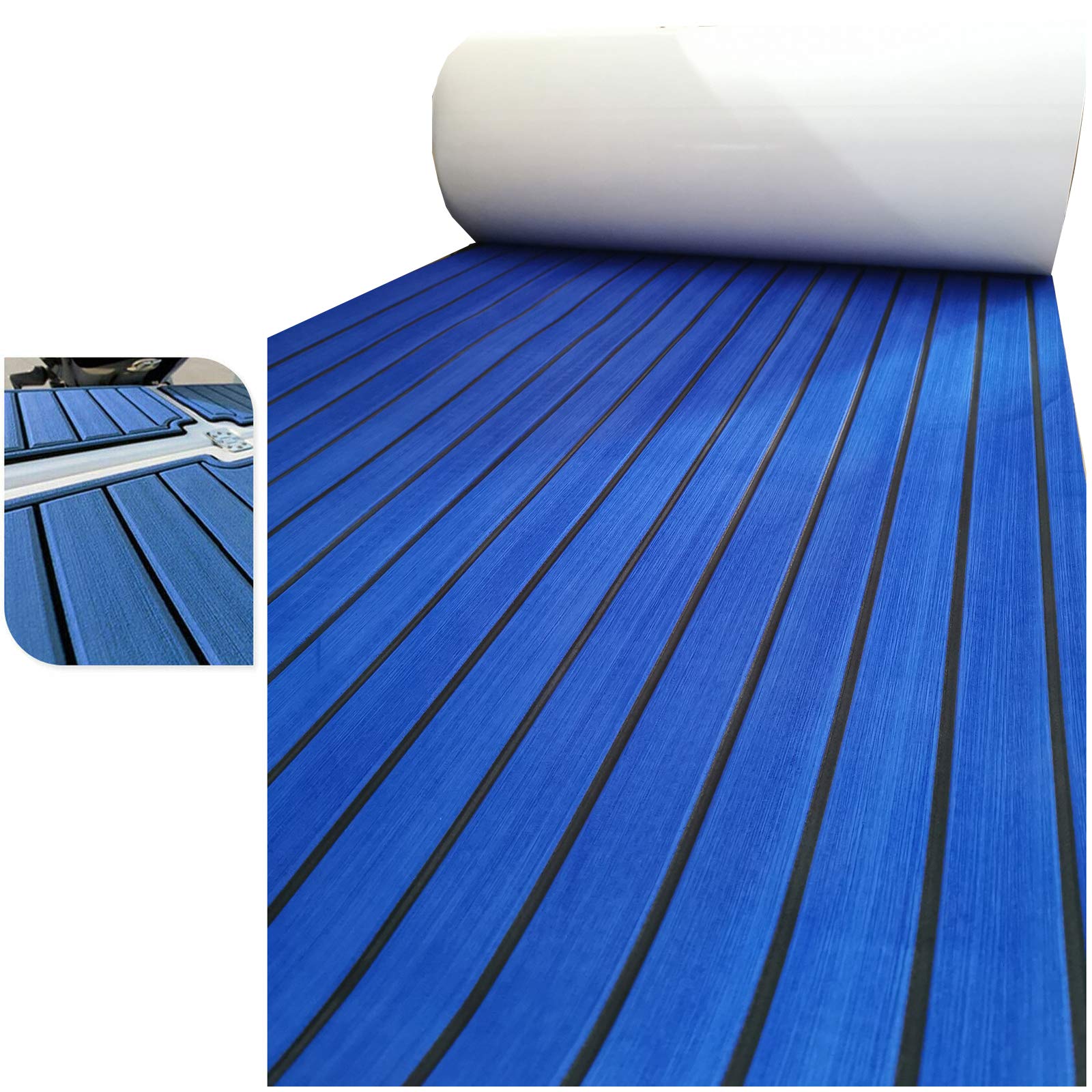 LUBEMIDA EVA Foam Boat Flooring Sheet Marine Faux Teak Decking Carpet for Yacht Floor,94.5"x35.4" Adhesive and Bevelled Edge