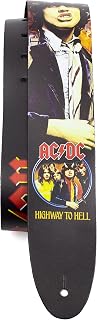 Perri's Leathers Ltd.- Guitar Strap- Direct To Leather- Official Licensing ACDC- Highway To Hell- Adjustable - For Acoustic/Bass/Electric Guitars - Made in Canada (DTL25AC-11007)