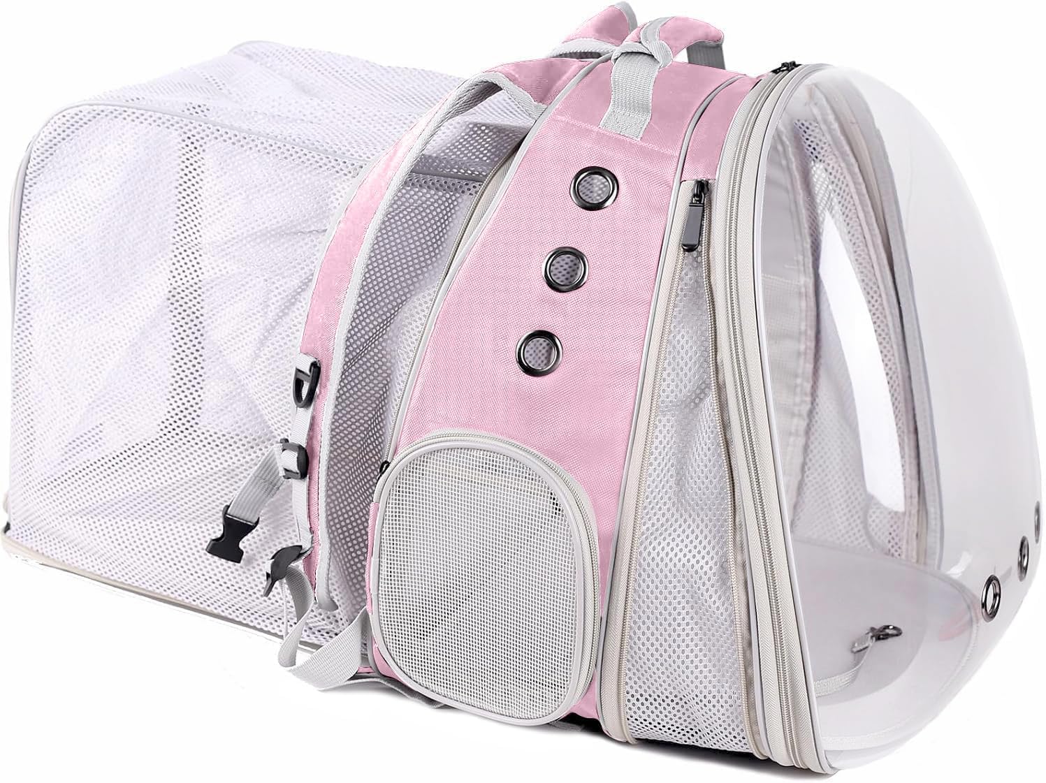 Dual Extension Pet Backpack Carrier for Large Cat and Small Puppy up to 20 Pounds, Clear Space Capsule Astronaut Transparent Bubble Window Pet Vet Travel Visit Bag