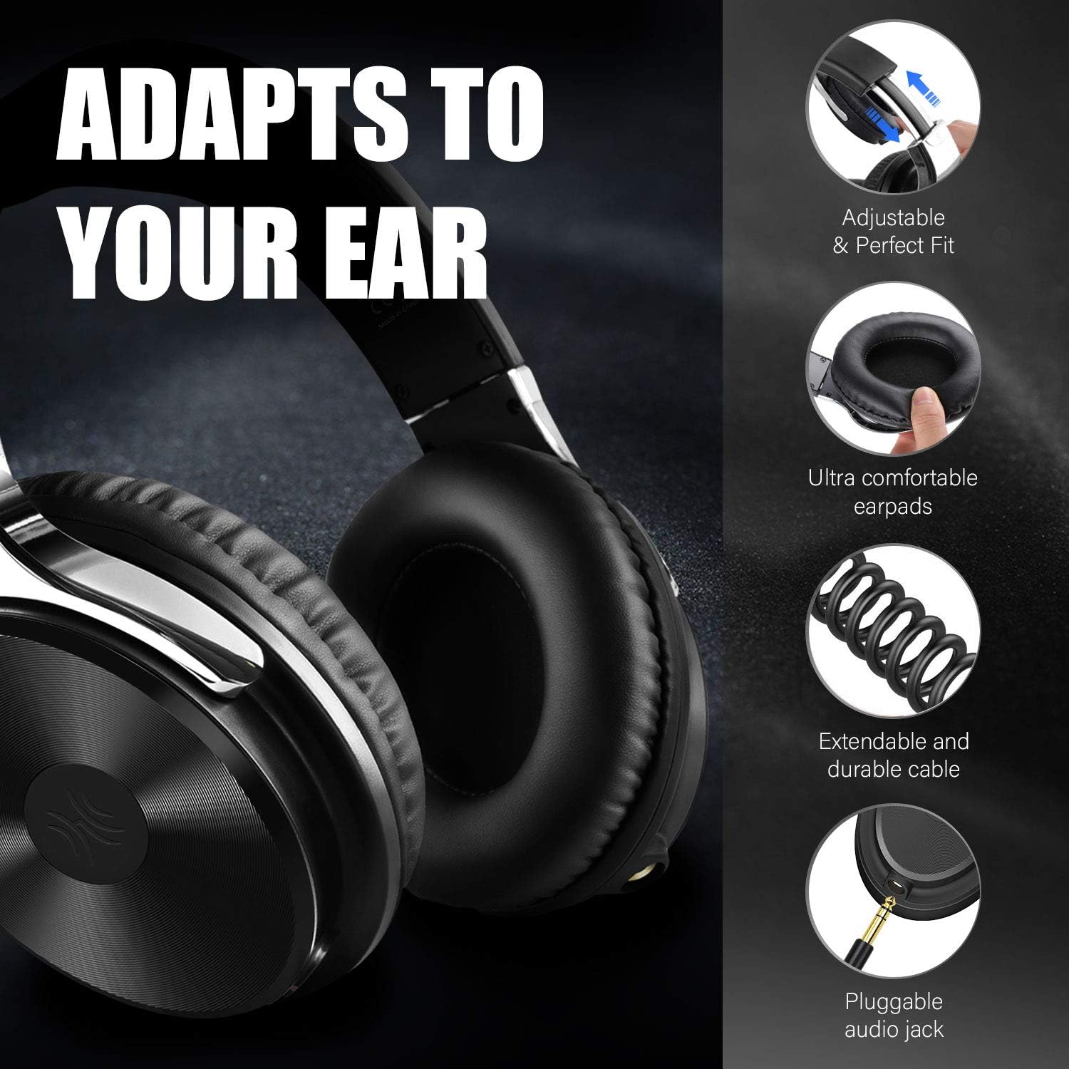 OneOdio Over Ear Wired Headphones - Studio Headphones with 50mm Driver, Noise Isolation Earcup, 3.5mm 6.35mm Jack for Computer Laptop Guitar Amp Keyboard Podcast : Electronics