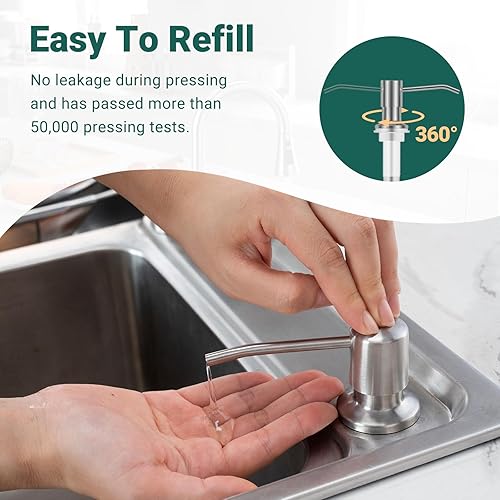 Miniatura 4 de APPASO Grifo de cocina con dispensador de jabón, grifo de cocina de níquel cepillado con rociador desplegable (3 modos), acero inoxidable 304 de