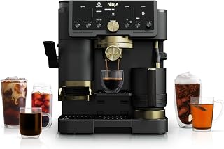 Luxe™ Café Pro diseñado por David Beckham, máquina de café expreso, café por goteo, preparación en frío, agua caliente, manipulador integrado, molinillo incorporado, espumador manos libres para café con leche y más, negro/dorado, ES771BK