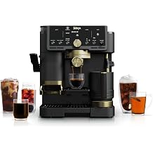 Ninja Luxe&trade; Caf&eacute; Pro designed by David Beckham, Espresso Machine, Drip Coffee, Cold Brew, Hot Water, Integrated Tamper, Built-in Grinder, Hands-Free Frother for Lattes &amp; More, Black/Gold, ES771BK