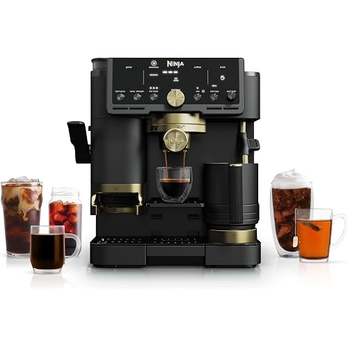 Ninja Luxe™ Café Pro designed by David Beckham, Espresso Machine, Drip Coffee, Cold Brew, Hot Water, Integrated Tamper, Built-in Grinder, Hands-Free Frother for Lattes & More, Black/Gold, ES771BK