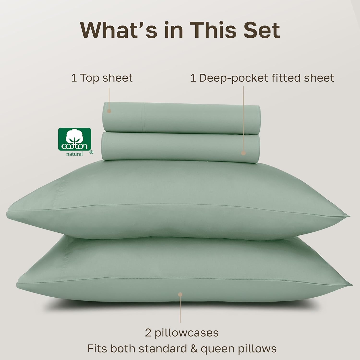 California Design Den 100% Egyptian Cotton Sheets Queen Size Set - Certified Authentic Luxury Deep Pocket Queen Sheets, Soft Sateen, Durable and Breathable Bedding Set for Hot Sleepers - Mint Green - Image 3