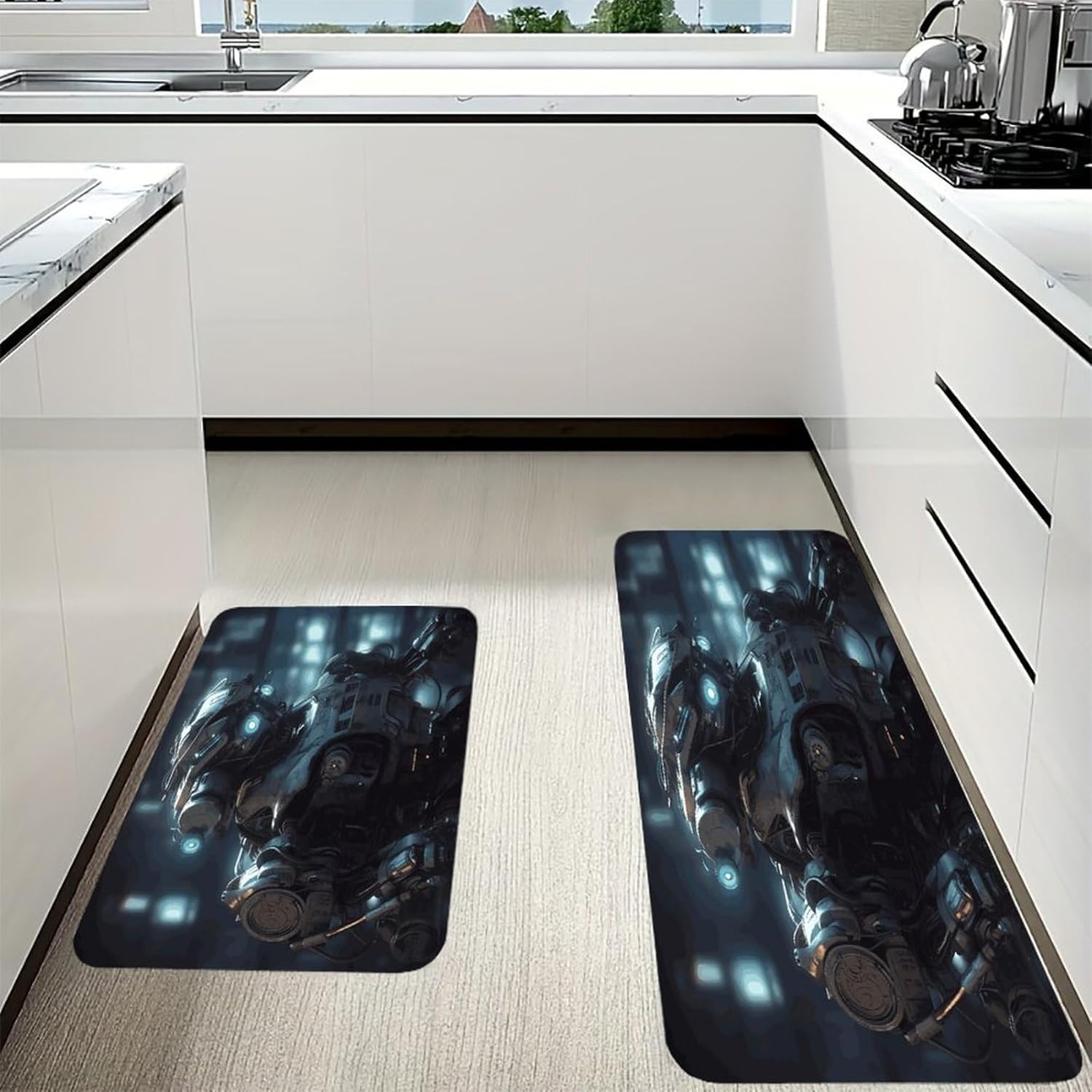 Future Robot Kitchen Mats with 2PCS Non-Slip Washable,Kitchen Rug Heavy Duty Durable, Floor Mats for Kitchen,Office,Sink,Laundry