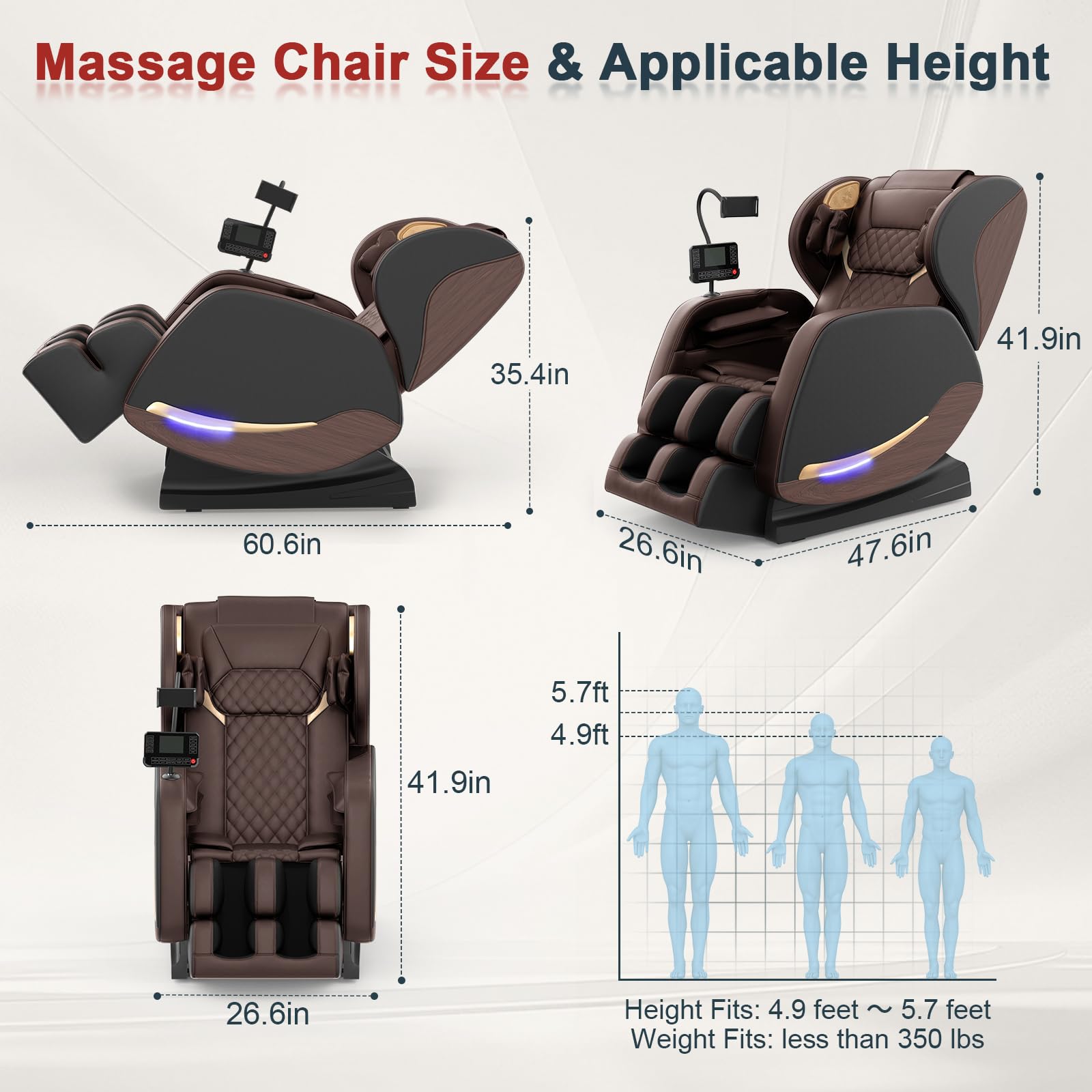 Sillón de Masaje Reclinables de Cuerpo Completo con 14 Rodillos de Masaje,8 Bolsas de Aire,Calefacción para Piernas y Cintura,Altavoz Bluetooth,Sillón Masajeador Gravedad Cero
