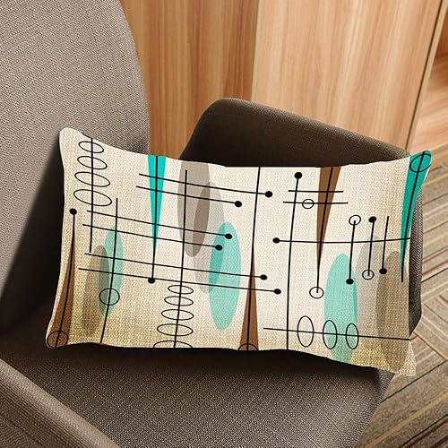 Miniatura 2 de Funda de almohada decorativa moderna de mediados de siglo de inspiración atómica, decoración del hogar, 20 x 12 pulgadas