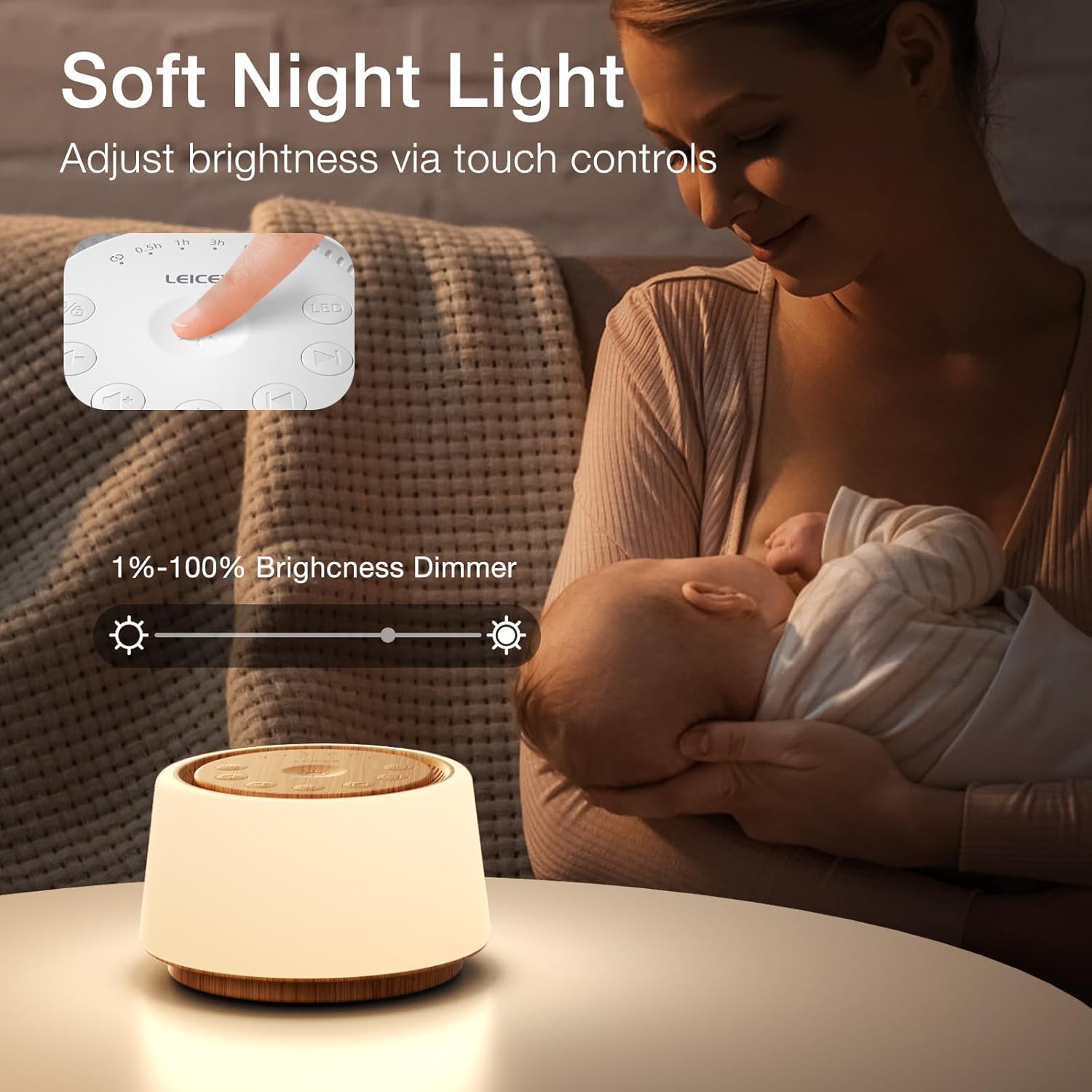 White Noise Sound Machine | White Noise Machine for Sleep | 30 Soothing Sounds | 10 Colors Night Light | Portable Sound Machine for Home Travel(Wood Grain) - Image 3