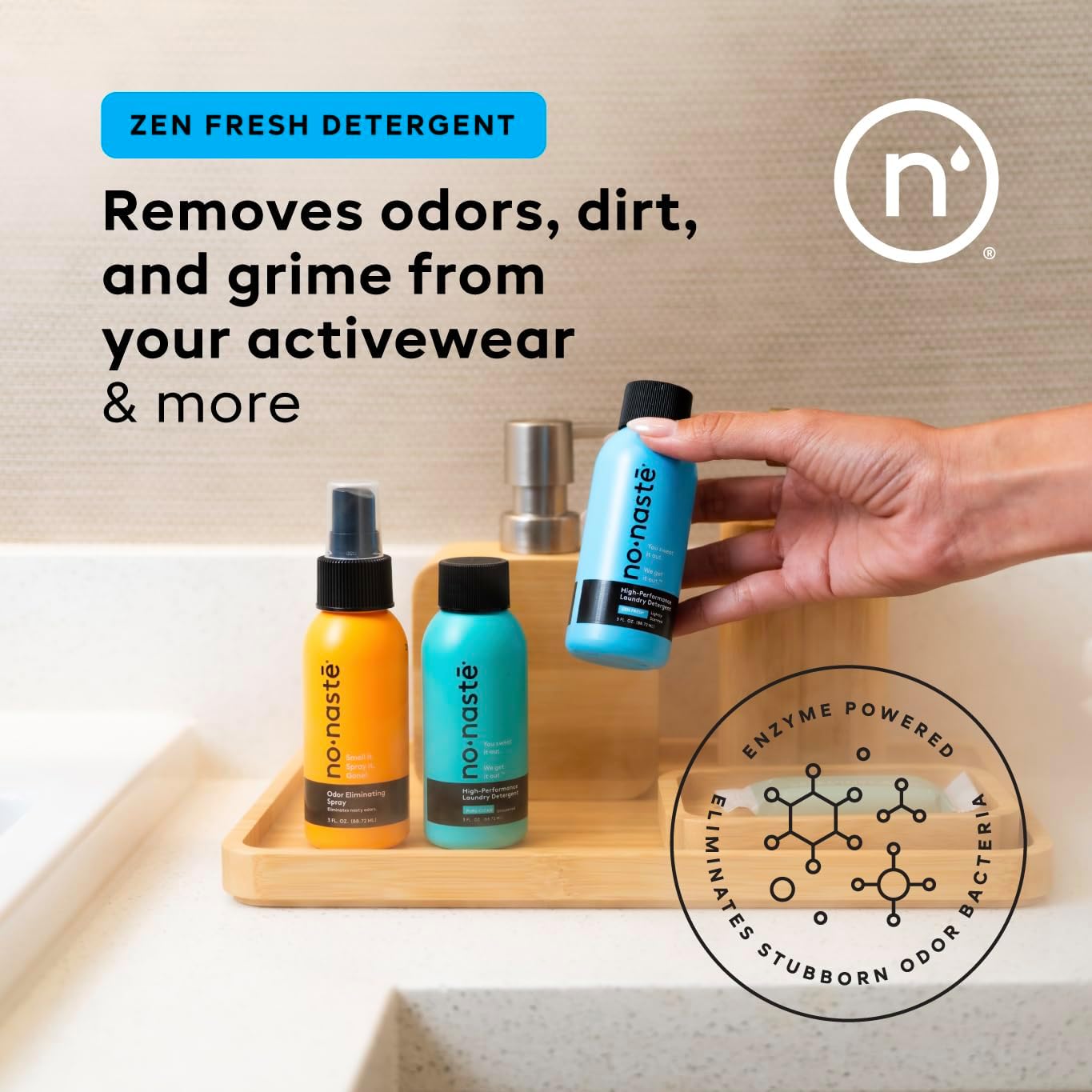 Nonaste Mini Travel Fresh Kit (3 Oz, Pack of 3) – TSA Approved Odor Eliminating Spray & Laundry Detergent Set Zen Fresh + Pure Clean – On-the-Go Odor Control for Travel, Gym & Outdoor Activities