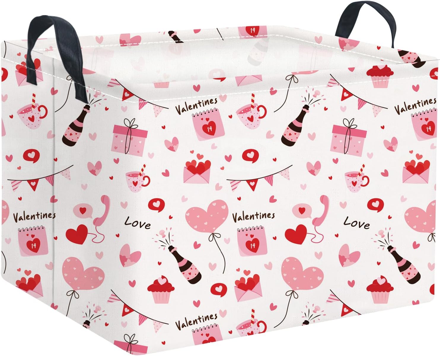 Rectangular Valentines Basket Waterproof Storage Bin for Bedroom Collapsible Bin Books Box Basket Room Decor(Envelope Heart)