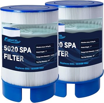5020 Spa Filter Replacement, Compatible with Softub July 2009 and Newer, Fit for Portico, T-140, T-220, T-300 Spa Tubs for 5 1/2" Drain Caps, Replaces 8553, CP-5020 and 60305M Spa Filters, 2-Pack