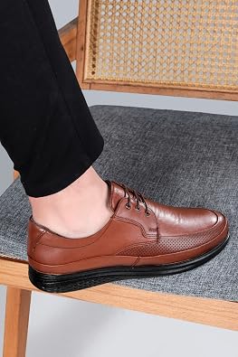 Ducavelli Poce Genuine Leather Comfort Orthopedic Men's Casual Shoes, Father's Shoes, Orthopedic Shoes, Lace-Up Shoes
