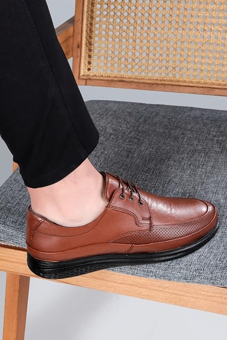 Ducavelli Poce Genuine Leather Comfort Orthopedic Men's Casual Shoes, Father's Shoes, Orthopedic Shoes, Lace-Up Shoes