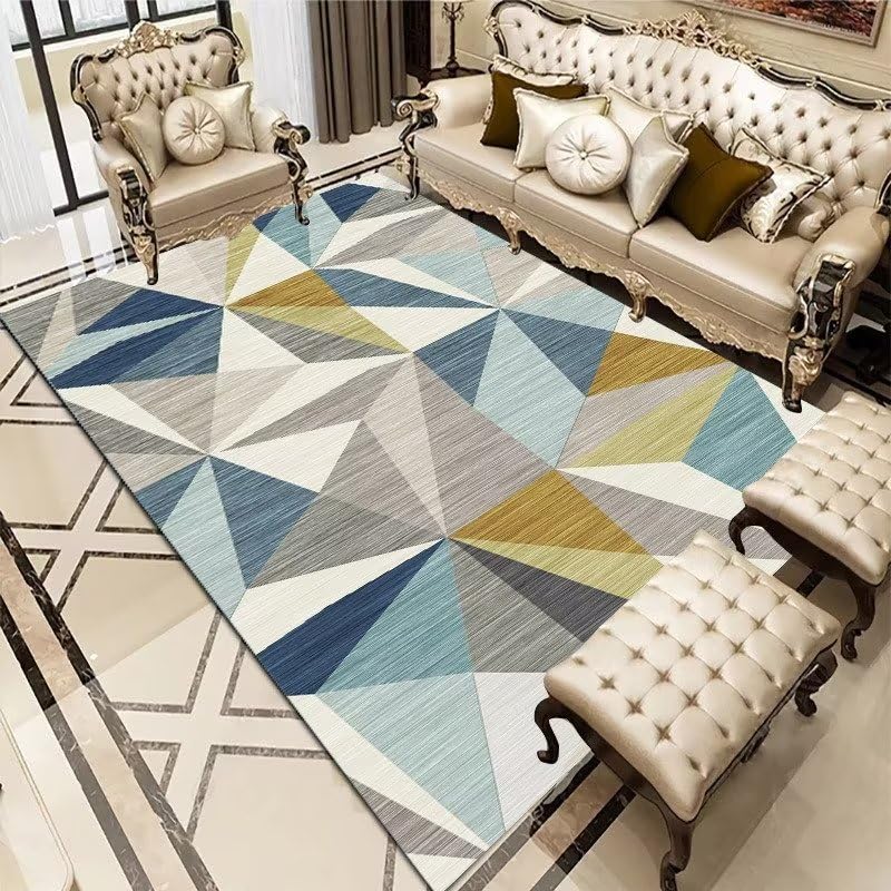 Grand tapis chambre triangle géométrie moderne et doux haute densité