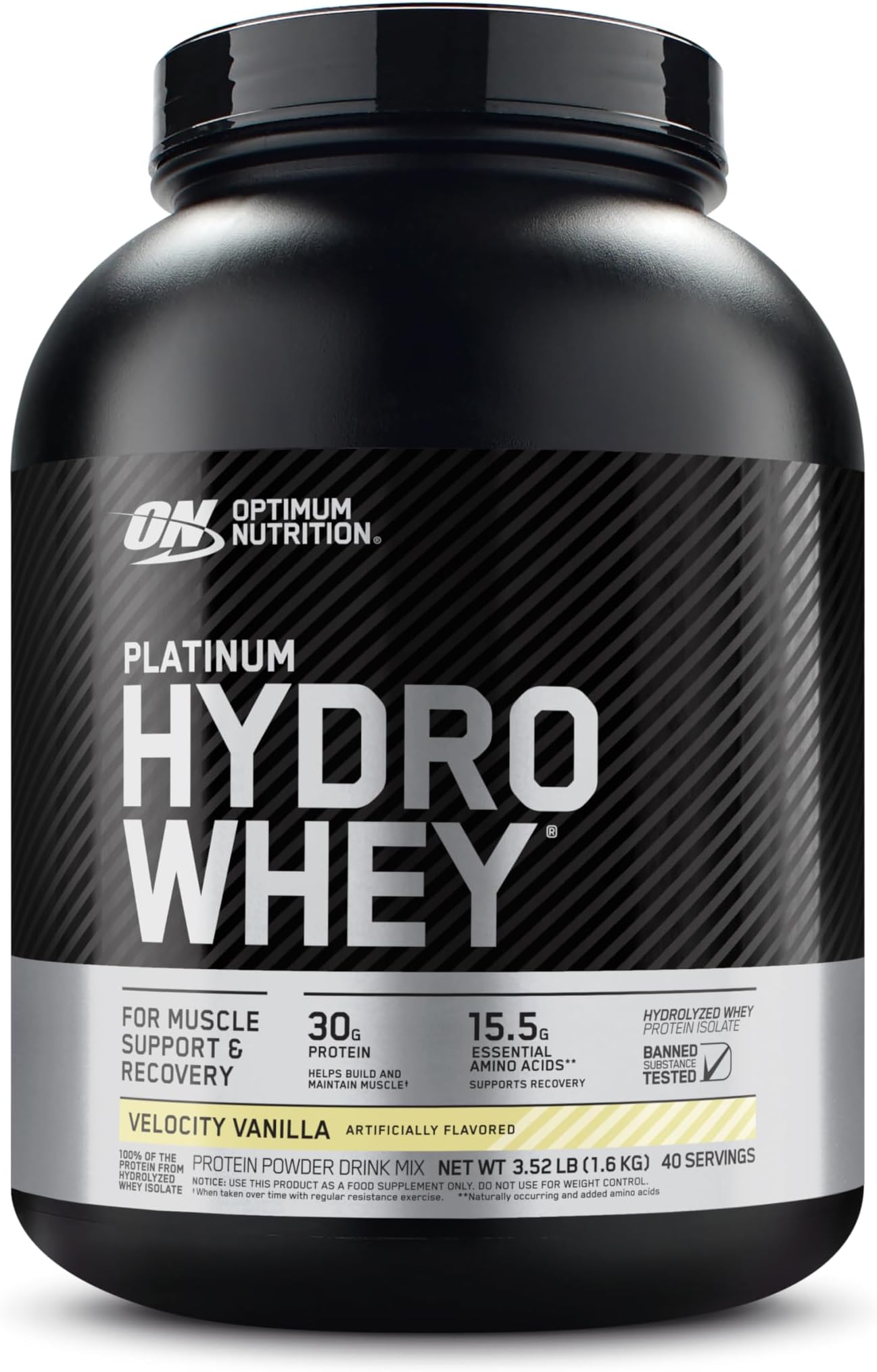 Optimum Nutrition (ON) Platinum Hydrowhey Protein Powder, 30 Grams of Protein for Muscle Support & Recovery,100% Hydrolyzed Whey Protein Isolate Powder -Velocity Vanilla,3.52 Lbs ,40 Servings(1.6 KG)