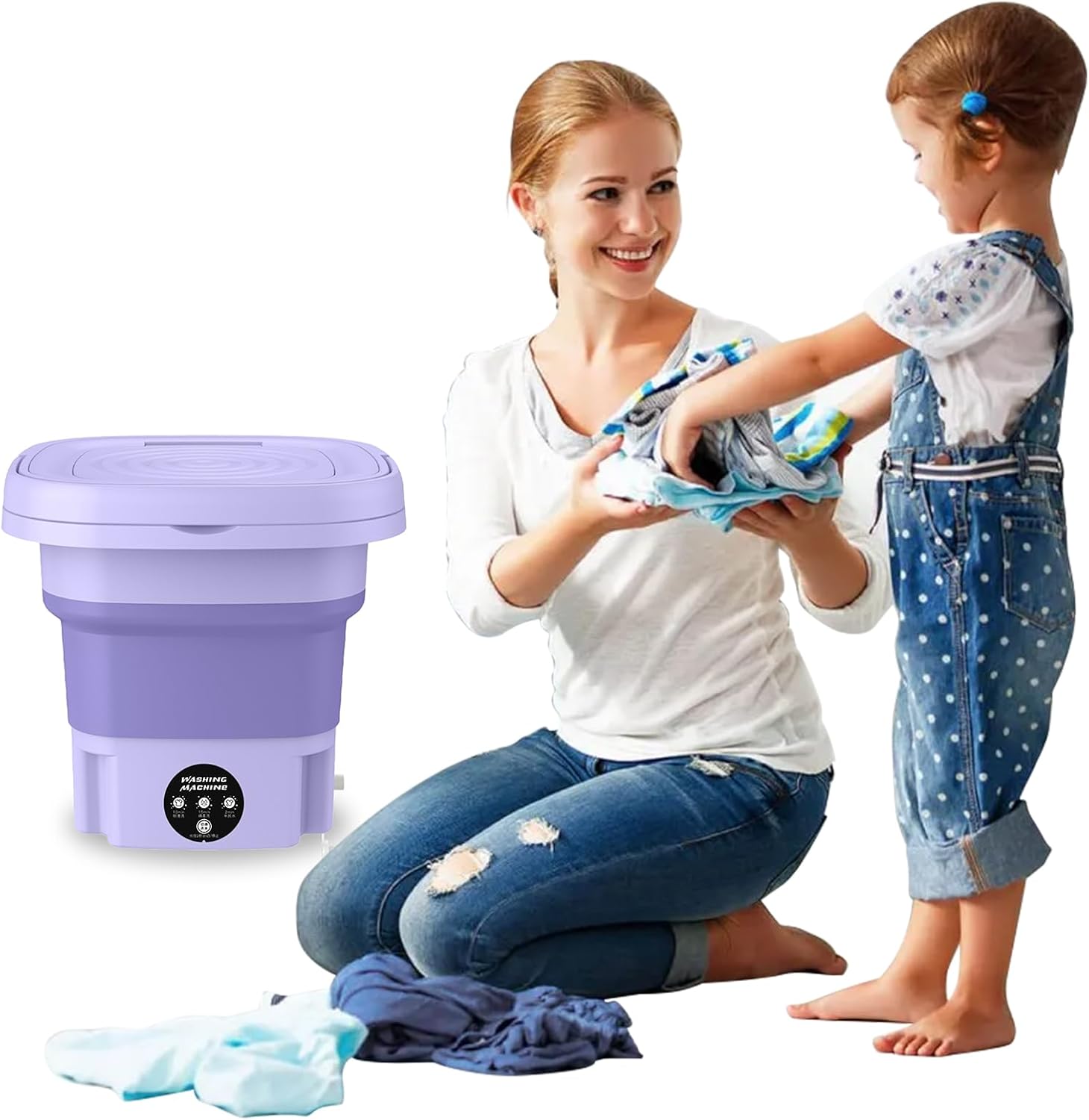 Mini lavatrice, 8 l, portatile, pieghevole, 3 modalità, mini lavatrice da viaggio, lavatrice automatica da campeggio, per vestiti del bambino, biancheria intima o piccoli oggetti, viola           [Classe di efficienza energetica A]