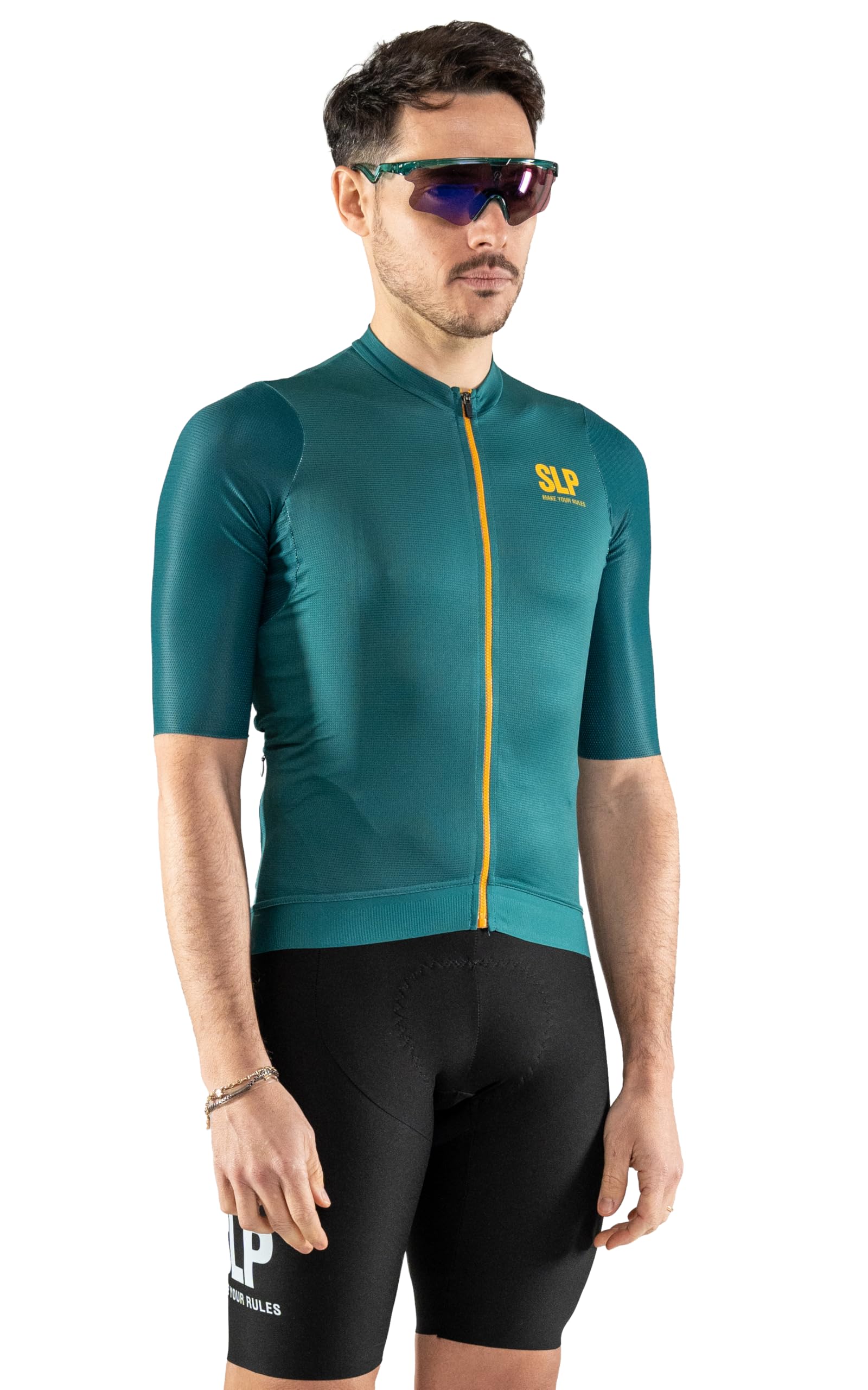 Maglia Manica Corta Estiva da Ciclismo Modello MONOCROMO Petrolio, Leggera, Altamente Traspirante con 3 Tasche Posteriori, Rapid Dry e Taglio Manica al Vivo - Unisex