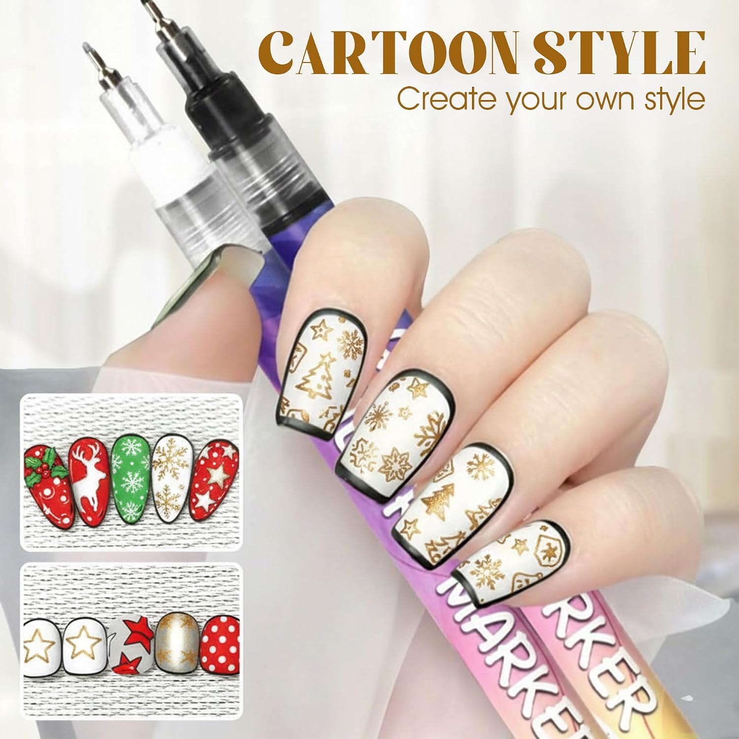 SEVENPARK 12 Colors Nail Art Pens Set, Fine Tip Nail Polish Pen Markers, Quick Dry Nail Art Kit for DIY Home Salon, Professional Nail Art Tools, Manicure Set Gift for Adults Beginners