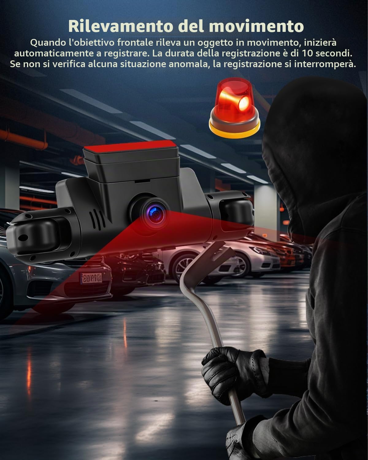 NHOPEEW Dash Cam a 4 canali anteriore e posteriore - Telecamera per auto a 360 gradi con display da 3 pollici, visione notturna IR, registrazione in loop, rilevamento del movimento + scheda TF da 64G
