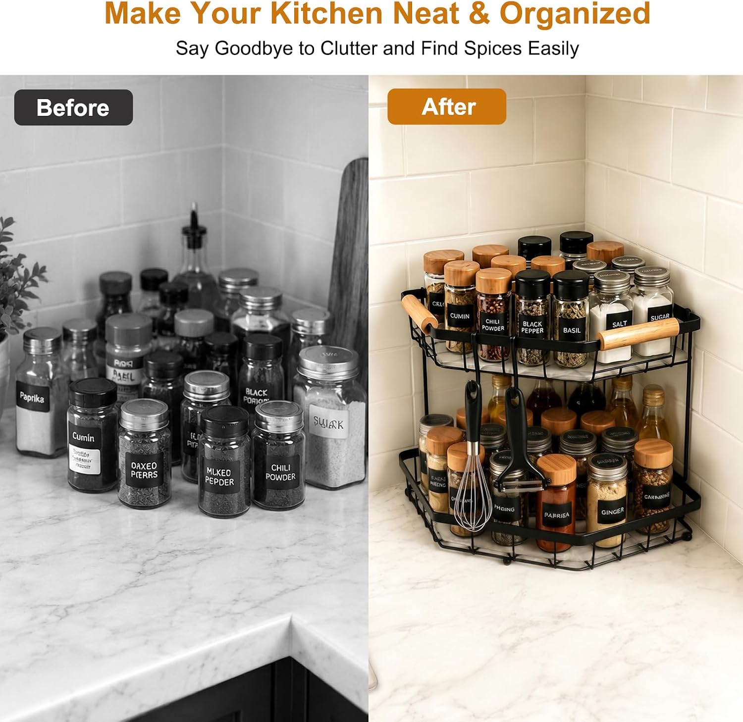 MSJGA 2 Tier Corner Spice Rack Organizer for Kitchen Counter Cabinet