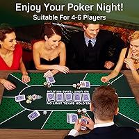 Vista 7 de CONTINUE Alfombrilla de póquer impermeable mejorada para 6 jugadores, Texas Hold'em y Blackjack, diseño de mesa de goma antideslizante con bolsa