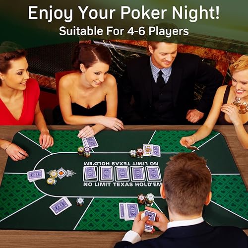 Miniatura 7 de CONTINUE Tapete de póquer impermeable mejorado para 6 jugadores, tapete de póquer profesional Texas Hold'em, tapete de póquer profesional
