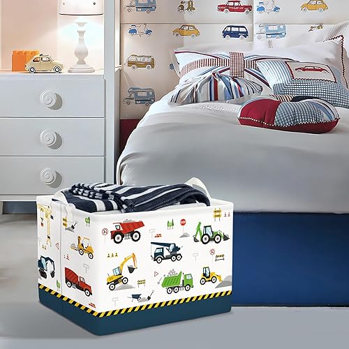 Miniatura 2 de Clastyle Camión de construcción de dibujos animados Boy Estante Cesta Rectángulo Bulldozer Excavadora Cesta Azul Ropa Libros Juguete Almacenamiento