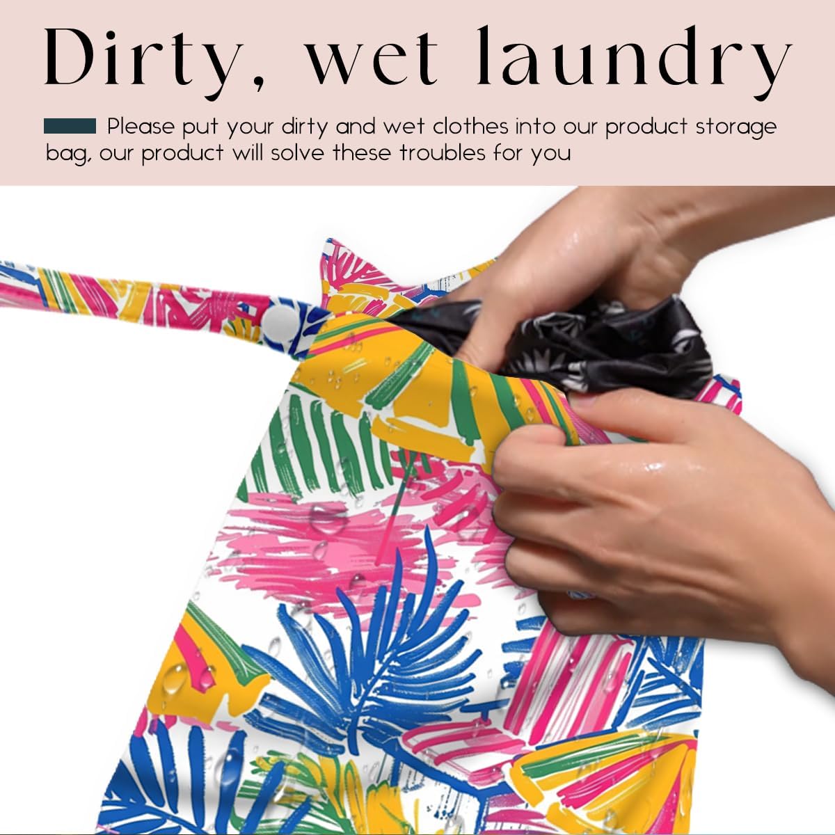 Wet Bag, Wet Dry Bag, Waterproof Swim Bags, Machine Washable Reusable Bags for Beach, Pool, Diapers, and Dirty Yoga Gym Clothes(Tropical Beach Umbrella & Palm Leaf Pattern image 3