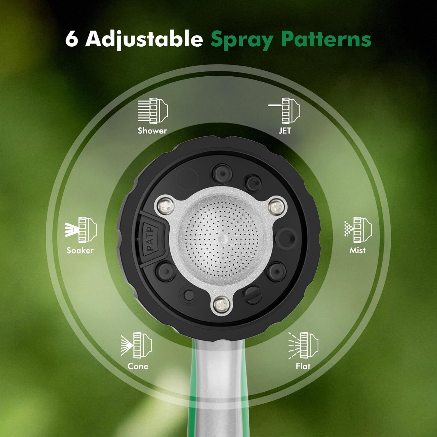 RESTMO Heavy Duty Metal Garden Hose Nozzle, Hose Spray Nozzle with Removable Spray Disc & Trigger Control, High Pressure Sprayer with 6 Adjustable Watering Patterns, for Plants, Car & Pet Washing