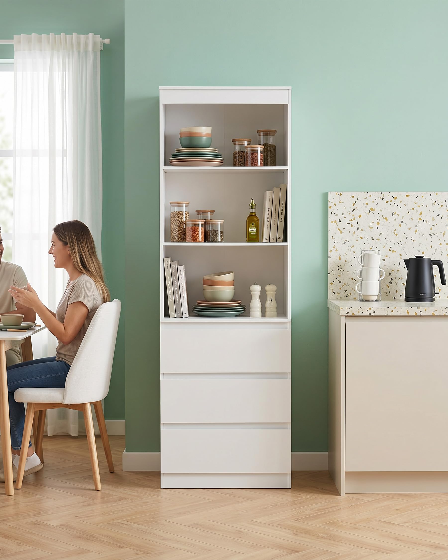 Mobile Cucina 180cm Alto 60cm Largo Credenza Soggiorno con Cassetti Armadio Salvaspazio Mobile Bianco