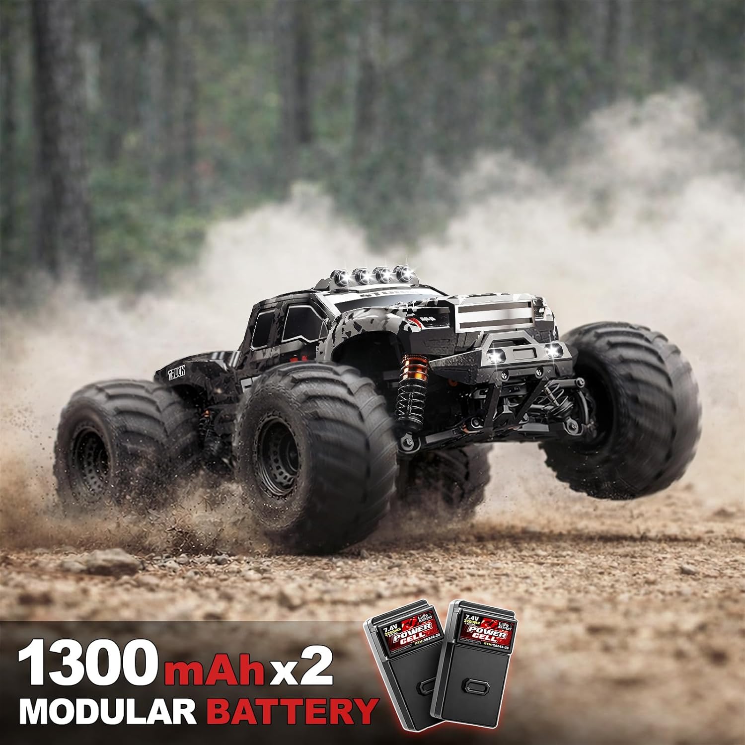 RC Cars 1:14 4WD Off-Road RC Monster Truck High Speed 40 km/h, 4x4 Remote Control Car with 2 Rechargeable 1300mAh Batteries and 2 Sets of Tires for Adults & Boys