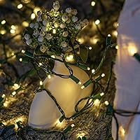 Vista 2 de YULETIME 200 luces LED de Navidad de gran angular de color blanco cálido, cable verde de 66 pies, certificado UL, juego de luces navideñas de 0.197