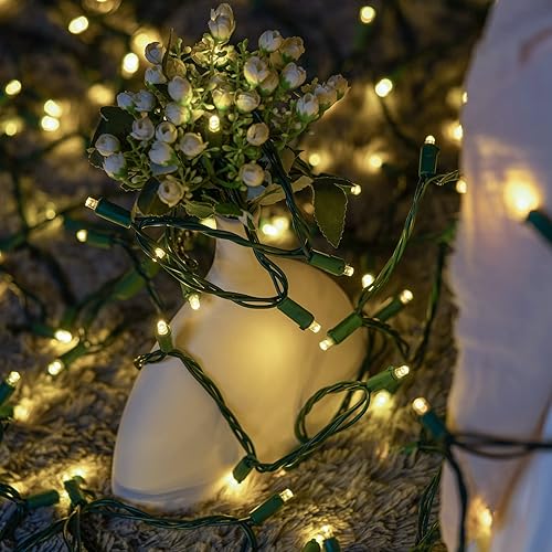 Miniatura 2 de YULETIME 200 luces LED de Navidad de gran angular de color blanco cálido, cable verde de 66 pies, certificado UL, juego de luces navideñas de 0.197