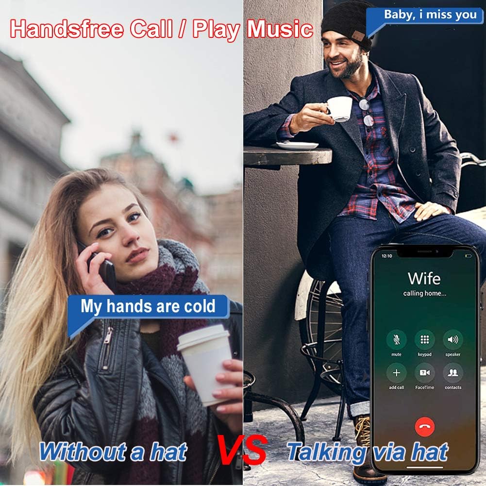 Bluetooth Beanie For Women Men Wireless Hat with Headphones Music Winter Hats Smart Beanies Headset Warm Musical Headphone with Built-in Mic Handsfree for Skiing Skateboarding Jogging Boys Girls - Image 3