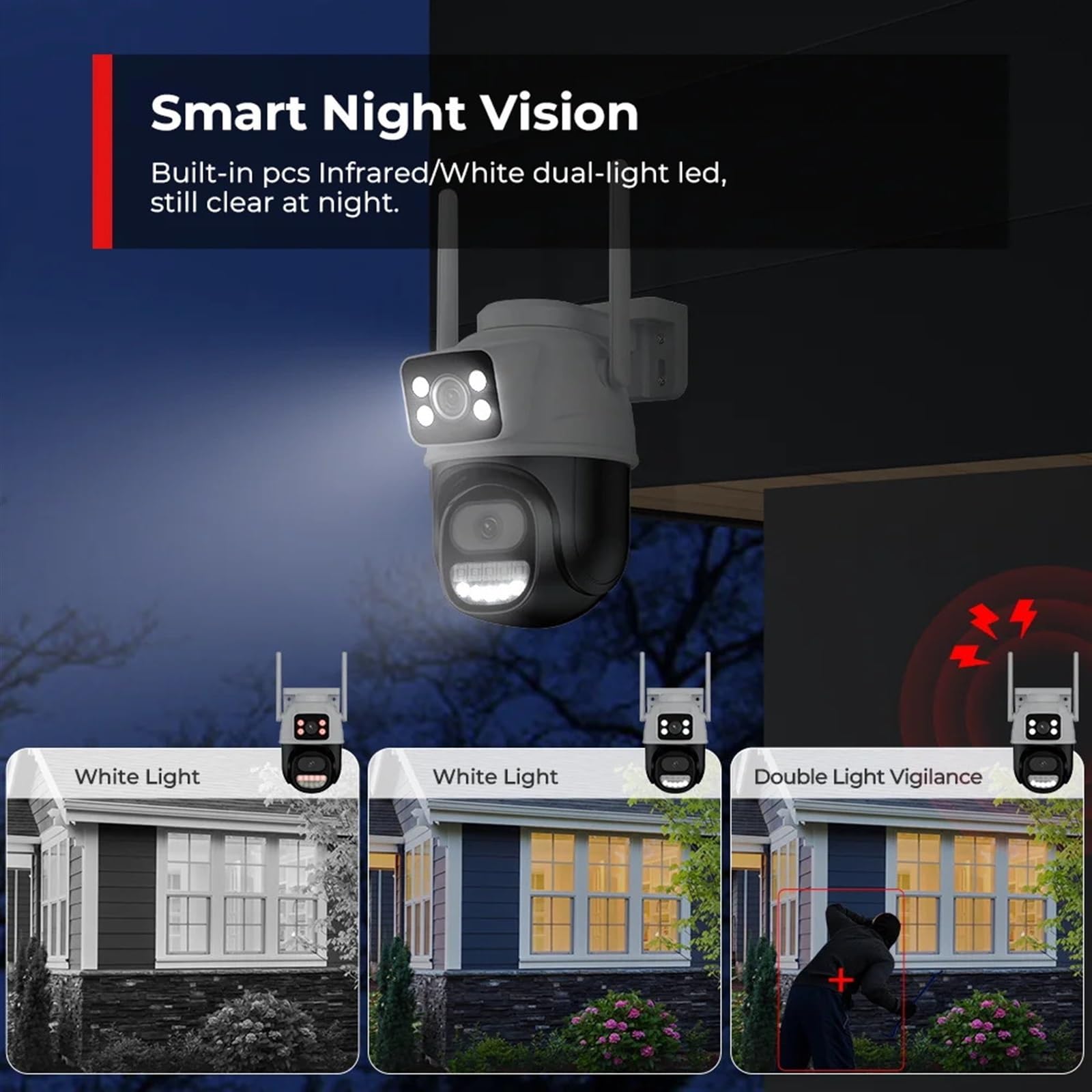 Caméra de sécurité, Caméra IP 8MP 4K for l'extérieur, Zoom 4X, Double Objectif, écran, PTZ, Suivi Automatique AI, vidéosurveillance CCTV(8MP Add 64G Card)