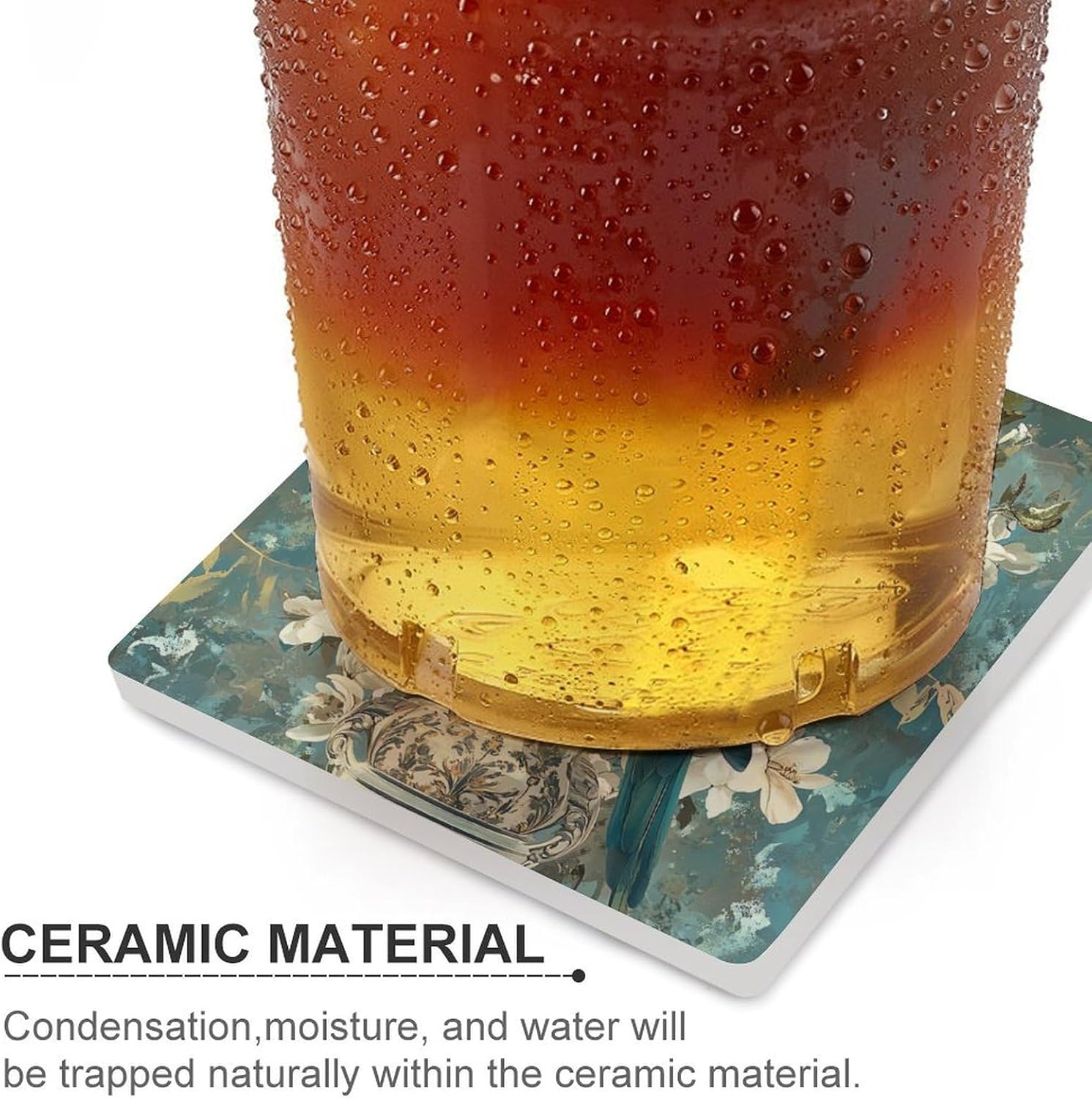 Green Parrot Animal Ceramic Coasters Set Square Drink Coasters Table Coaster for Kitchen Desktop Decor