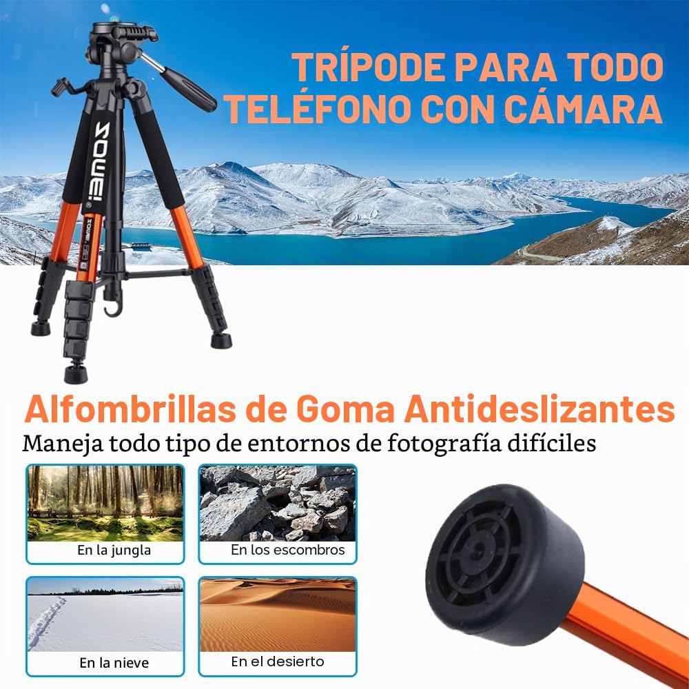 ZOMEi Trípode de 188 cm de Alto Rendimiento, trípode de Video Profesional de Viaje Compatible con cámaras DSLR, teléfonos móviles, proyector, prismáticos, Alcance de detección (Naranja)