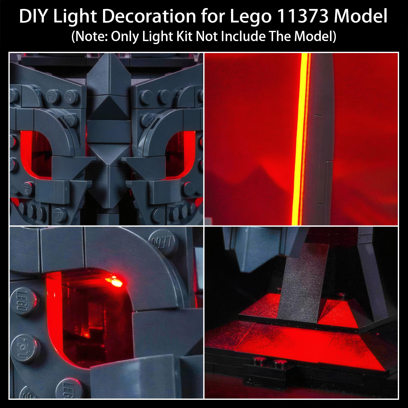 Kit d'Éclairage LED pour Lego 11373 The Lord of The Rings: Sauron's Helmet – Alimenté USB Effet Lumineux Brillant, Luminaires DIY sans Soudure Facile à Installer (Modèle Non Inclus)