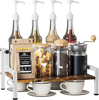Artibear Coffee Syrup Rack Organizer for Countertop, 4 Syrup Bottles Holder Stand for Tabletop, Bar Organizer for Coffee Supplies, Wine Storage Rack for Home Bar, Kitchen, Café Shop, White