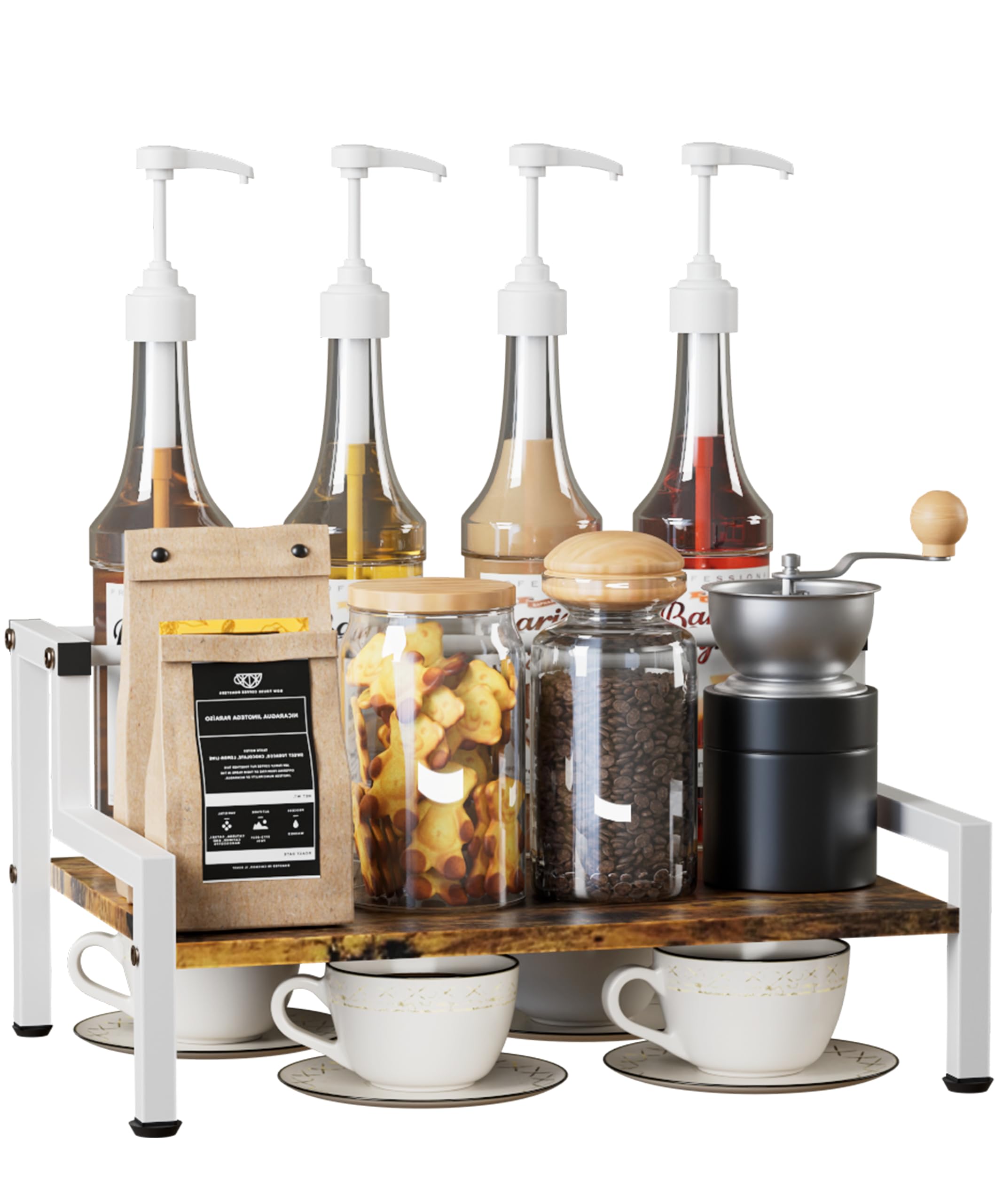 Artibear Coffee Syrup Rack Organizer for Countertop, 4 Syrup Bottles Holder Stand for Tabletop, Bar Organizer for Coffee Supplies, Wine Storage Rack