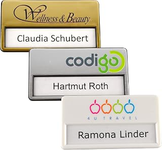 100 Piezas Plástico Placas Identificativas con Imán , Estampado de Logotipo Individual, Color Su Logo, Fijación Magnética, Name Badge , Credencial para Ropa, Autorrotulable, Incluso Revender
