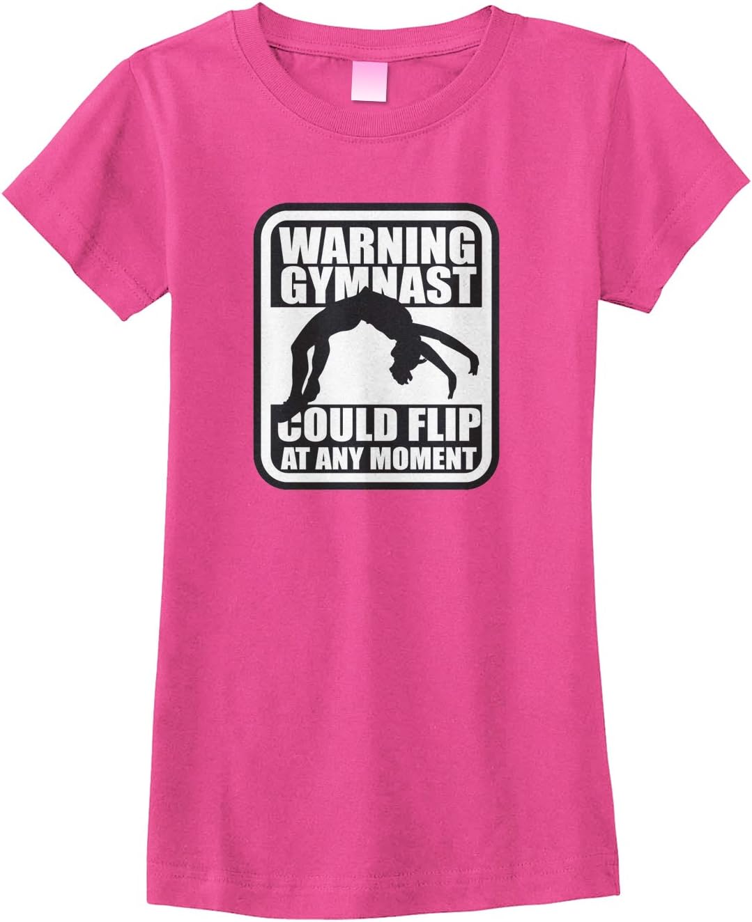 Threadrock Big Girls' Warning Gymnast Could Flip at Any Moment Fitted T-Shirt