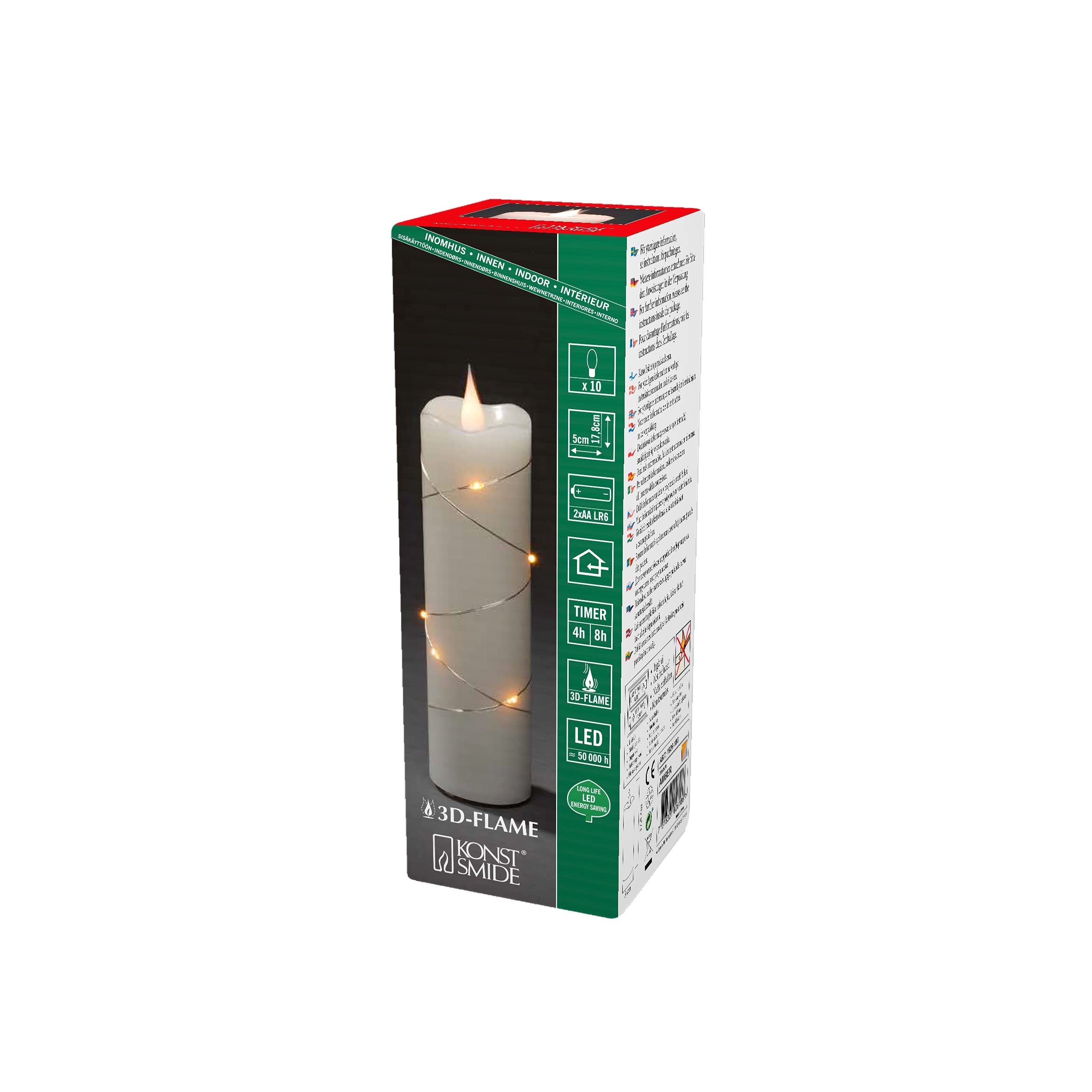 Bougie LED minuterie 4h et 8h Konstsmide à flamme vacillante et gouttes ambrées
